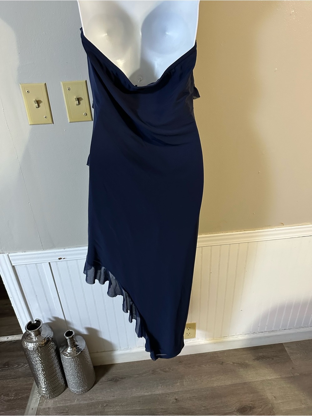 Strapless Navy Ruffle Midi Dress - Picture 6 of 7